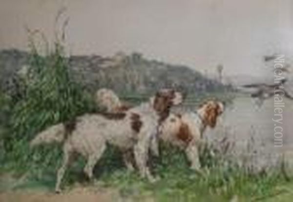 Chiens Et Canards Oil Painting by Charles Olivier De Penne