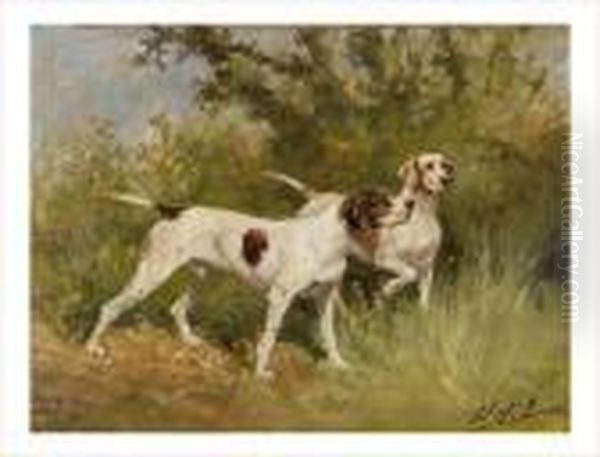 Deux Chiens A L'arret Oil Painting by Charles Olivier De Penne