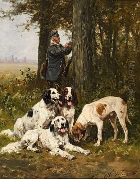 Chiens De Chasse Au Repos. Oil Painting by Charles Olivier De Penne