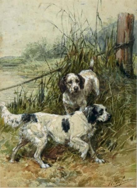 Hunting Dogs On The Watch Oil Painting by Charles Olivier De Penne