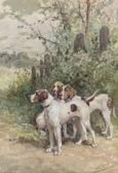 Hounds Waiting Oil Painting by Charles Olivier De Penne