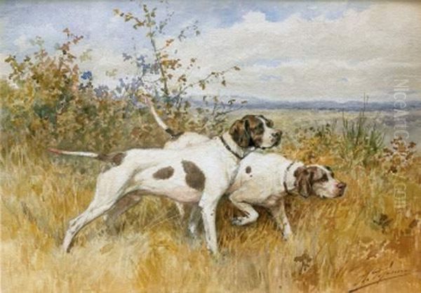 Deux Pointers A L'arret Oil Painting by Charles Olivier De Penne