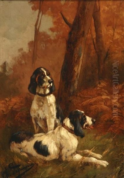 Le Repos Des Chiens Oil Painting by Charles Olivier De Penne