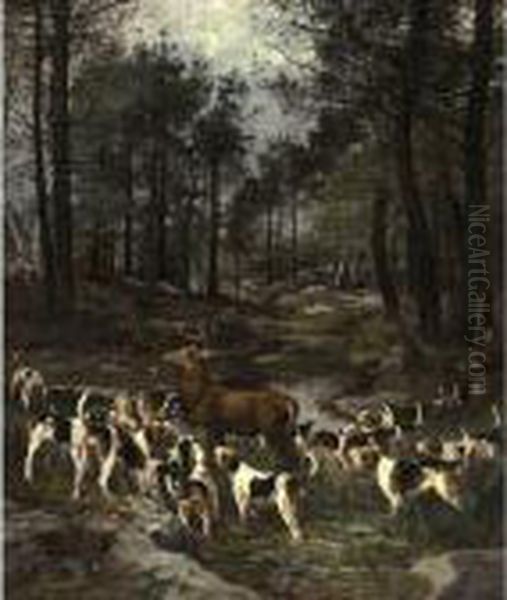 The Deer Hunt Oil Painting by Charles Olivier De Penne