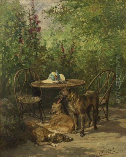 At Leisure, On The Patio Oil Painting by Charles Olivier De Penne