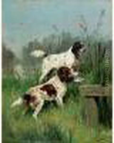 Deux Chiens De Chasse Oil Painting by Charles Olivier De Penne