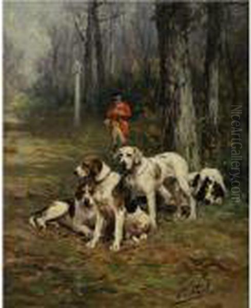 Hunting Dogs At Rest Oil Painting by Charles Olivier De Penne