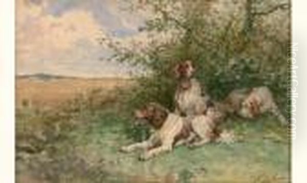 Trois Chiens Au Repos Oil Painting by Charles Olivier De Penne