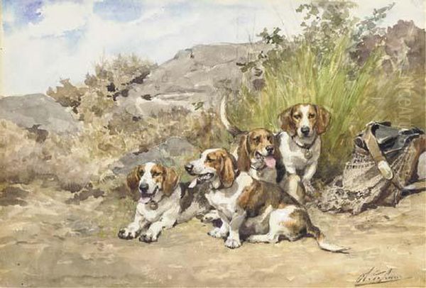 Hounds At Rest Oil Painting by Charles Olivier De Penne