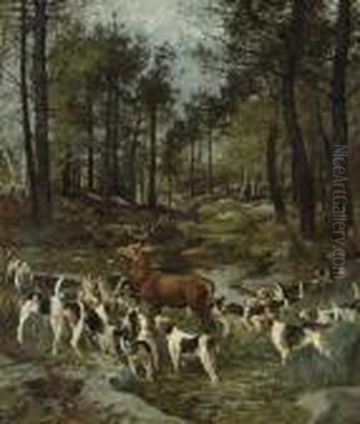 Deer Hunt Oil Painting by Charles Olivier De Penne