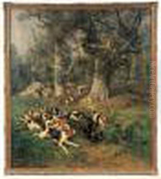 Sanglier Au Ferme Roullant Oil Painting by Charles Olivier De Penne