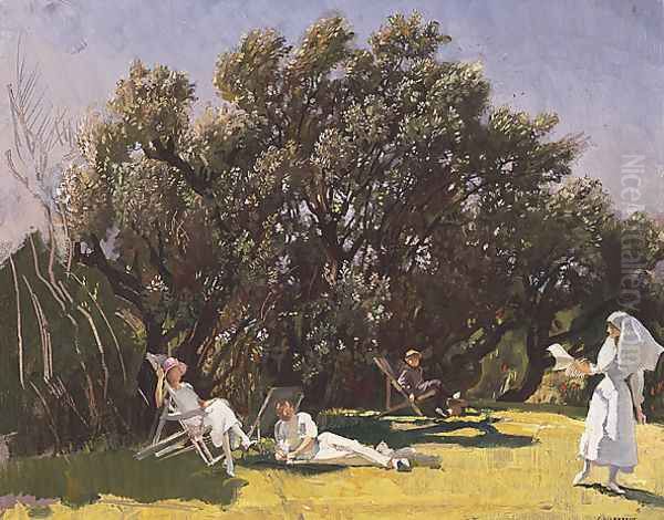 The garden at St Luke's Hospital Oil Painting by George Lambert