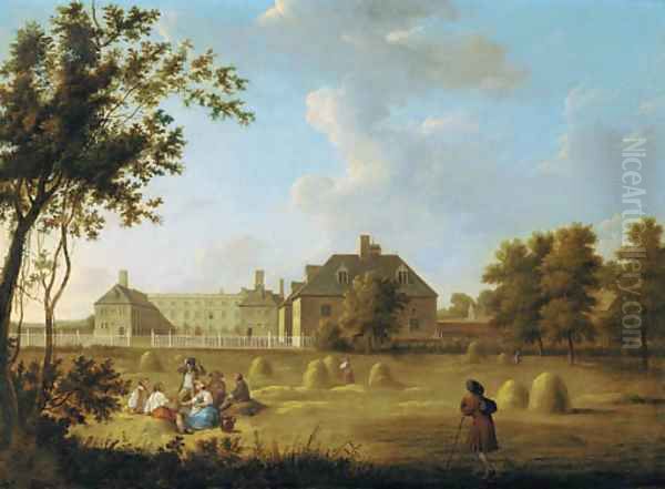 A view of Fonthill, Wiltshire, with haymakers in the foreground Oil Painting by George Lambert