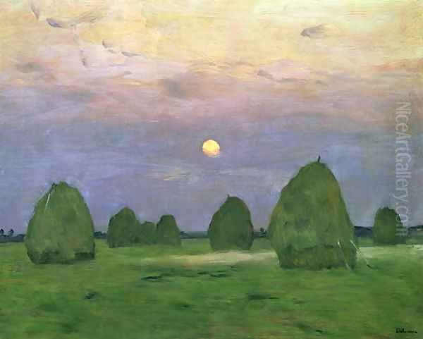 Hayricks at Dusk, 1899 Oil Painting by Isaak Ilyich Levitan