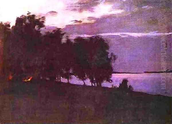 Bonfire 1890 1899 Oil Painting by Isaak Ilyich Levitan