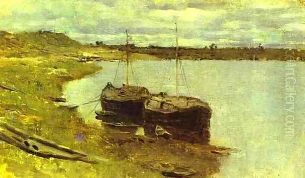 Barges The Volga 1889 Oil Painting by Isaak Ilyich Levitan