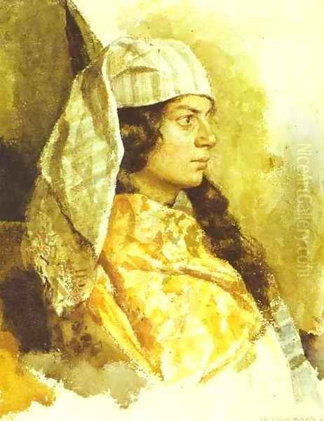 Jewish Woman in an Oriental Shawl 1884 Oil Painting by Isaak Ilyich Levitan