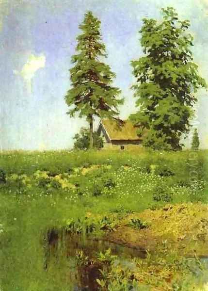 Small Hut in a Meadow Study Oil Painting by Isaak Ilyich Levitan