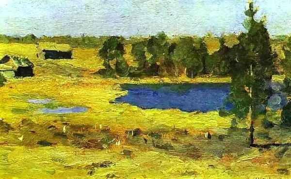 The Lake Barns at the Edge of a Forest 1898 1899 Oil Painting by Isaak Ilyich Levitan