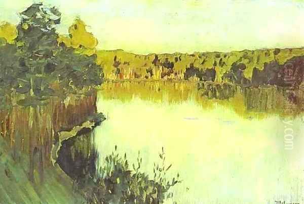 Sunset over a Forest Lake Study 1890 1899 Oil Painting by Isaak Ilyich Levitan