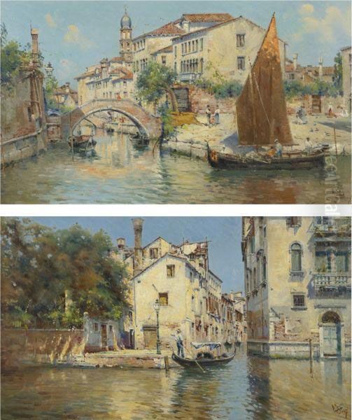 Venice: A Pair Of Paintings Oil Painting by Antonio Maria de Reyna