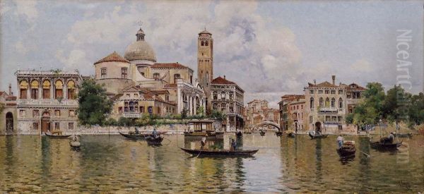 Venezia, Canal Grande Verso Santa Lucia Oil Painting by Antonio Maria de Reyna