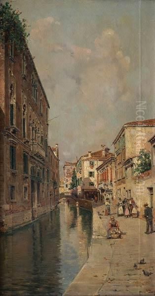 Junto Al Canal Oil Painting by Antonio Maria de Reyna