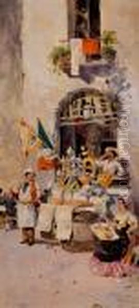 Mercado De Roma Oil Painting by Antonio Maria de Reyna