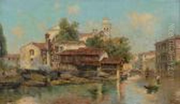 On A Venetian Canal Oil Painting by Antonio Maria de Reyna