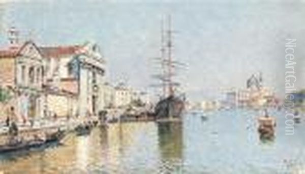 Venice, With San Giorgio Maggiore In The Distance Oil Painting by Antonio Maria de Reyna