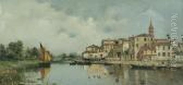 A View Of A Venetian Canal Oil Painting by Antonio Maria de Reyna