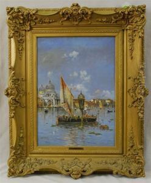 Venetian Canal Oil Painting by Antonio Maria de Reyna