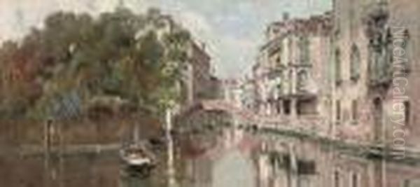 A Venetian Backwater Oil Painting by Antonio Maria de Reyna