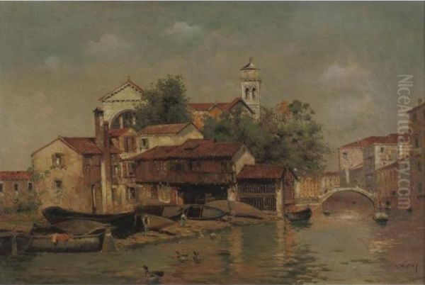 A View Of Venice Oil Painting by Antonio Maria de Reyna