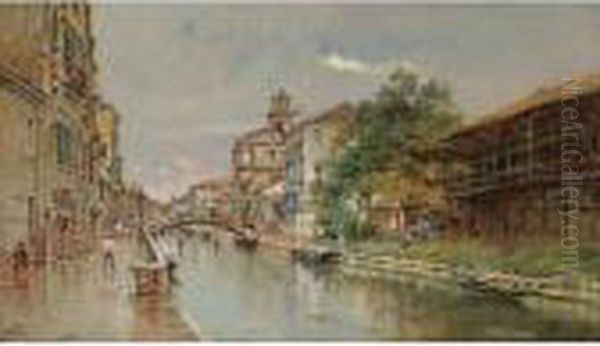 A Rainy Day On The Canal Oil Painting by Antonio Maria de Reyna