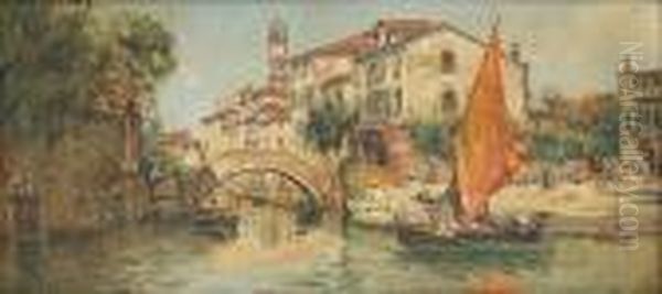 A View Of A Canal In Venice Oil Painting by Antonio Maria de Reyna