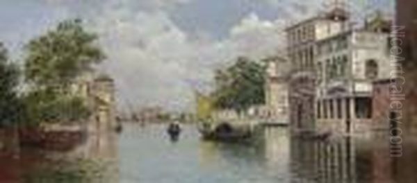 A Venetian Canal With A View Of The Island Of San Giorgio Maggiore In The Distance Oil Painting by Antonio Maria de Reyna