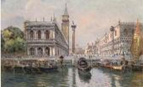 Piazzetta Of San Marco, Venice Oil Painting by Antonio Maria de Reyna