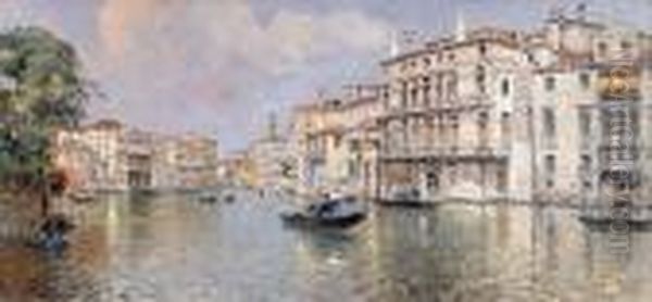 Venetian Canal View Oil Painting by Antonio Maria de Reyna