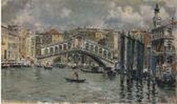 Venezia, Ponte Di Rialto Oil Painting by Antonio Maria de Reyna