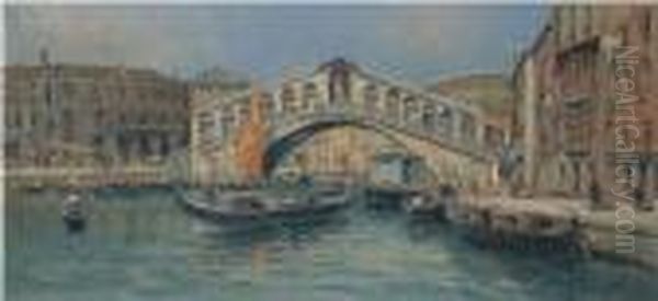 Venezia Al Ponte Di Rialto Oil Painting by Antonio Maria de Reyna