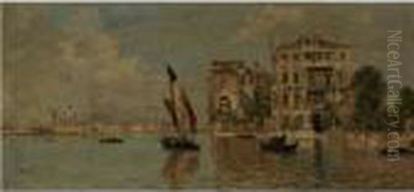 Venetian Canal Oil Painting by Antonio Maria de Reyna