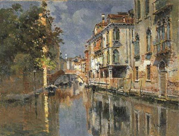 - Canale A Venezia Oil Painting by Antonio Maria de Reyna