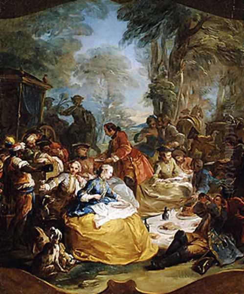 The picnic after the hunt Oil Painting by Carle van Loo