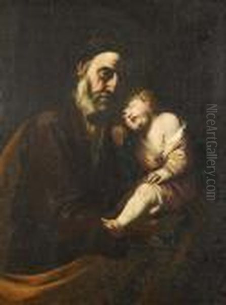 Josef Mit Dem Christusknaben. Oil Painting by Jusepe de Ribera