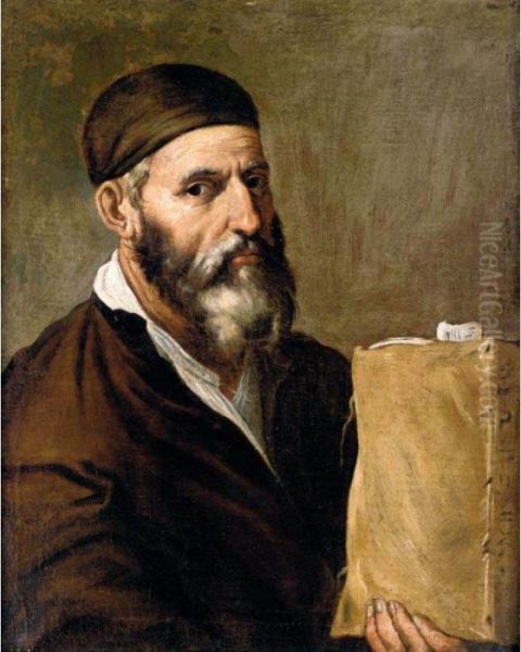 A Philosopher Holding A Book Oil Painting by Jusepe de Ribera