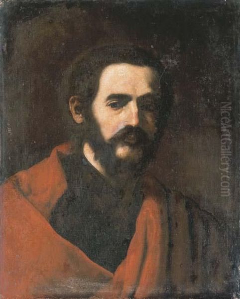 Portrait Of A Bearded Man, Bust-length, In A Red Cloak Oil Painting by Jusepe de Ribera