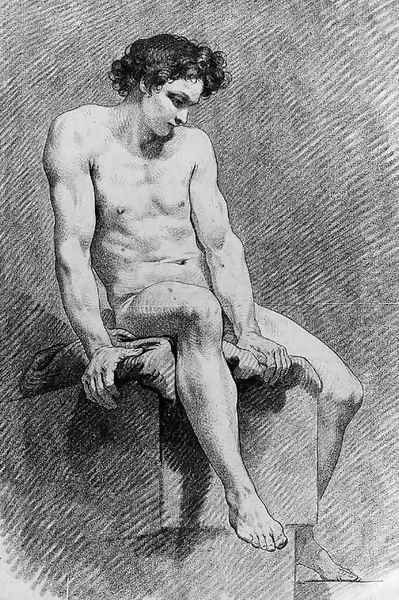 A Nude Youth seated on a Plinth Oil Painting by Carle van Loo