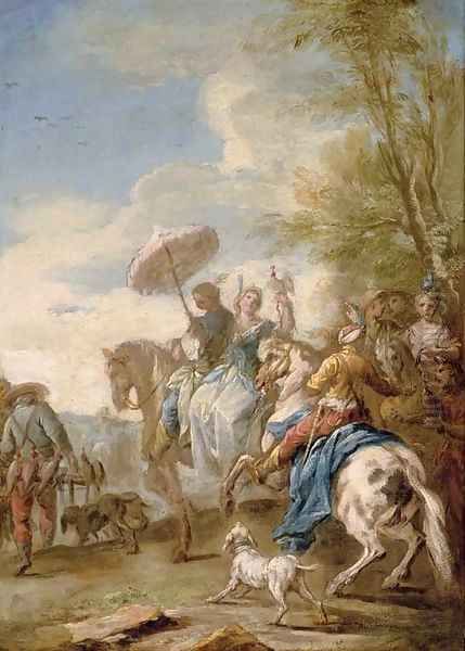 An elegant hawking party Oil Painting by Carle van Loo