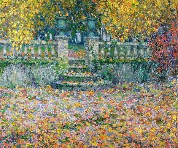 The Terrace, Autumn, Gerberoy Oil Painting by Henri Eugene Augustin Le Sidaner